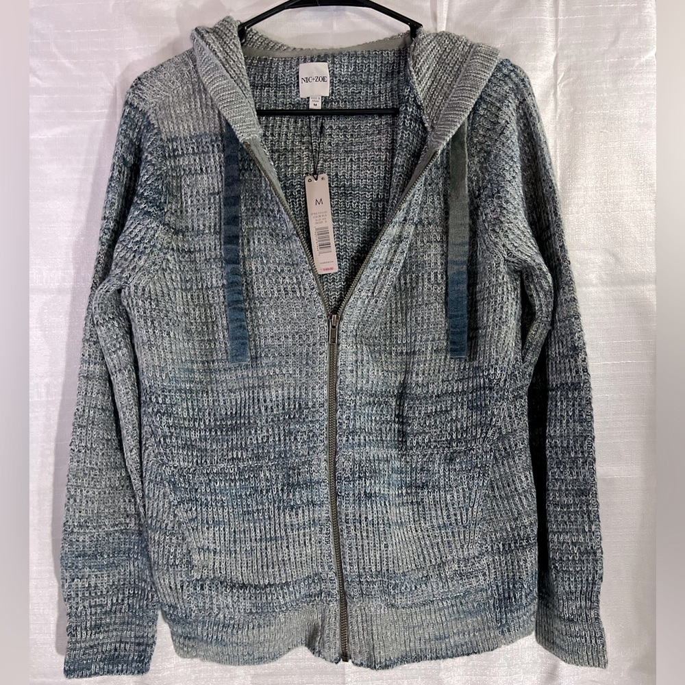 Nic + Zoe hoodie knit jacket blue size M new with tags